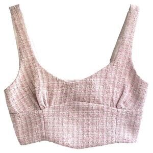 ZARA - NWT- Tweed Crop Top Pink and White - Sleeveless Barbiecore - Size Medium